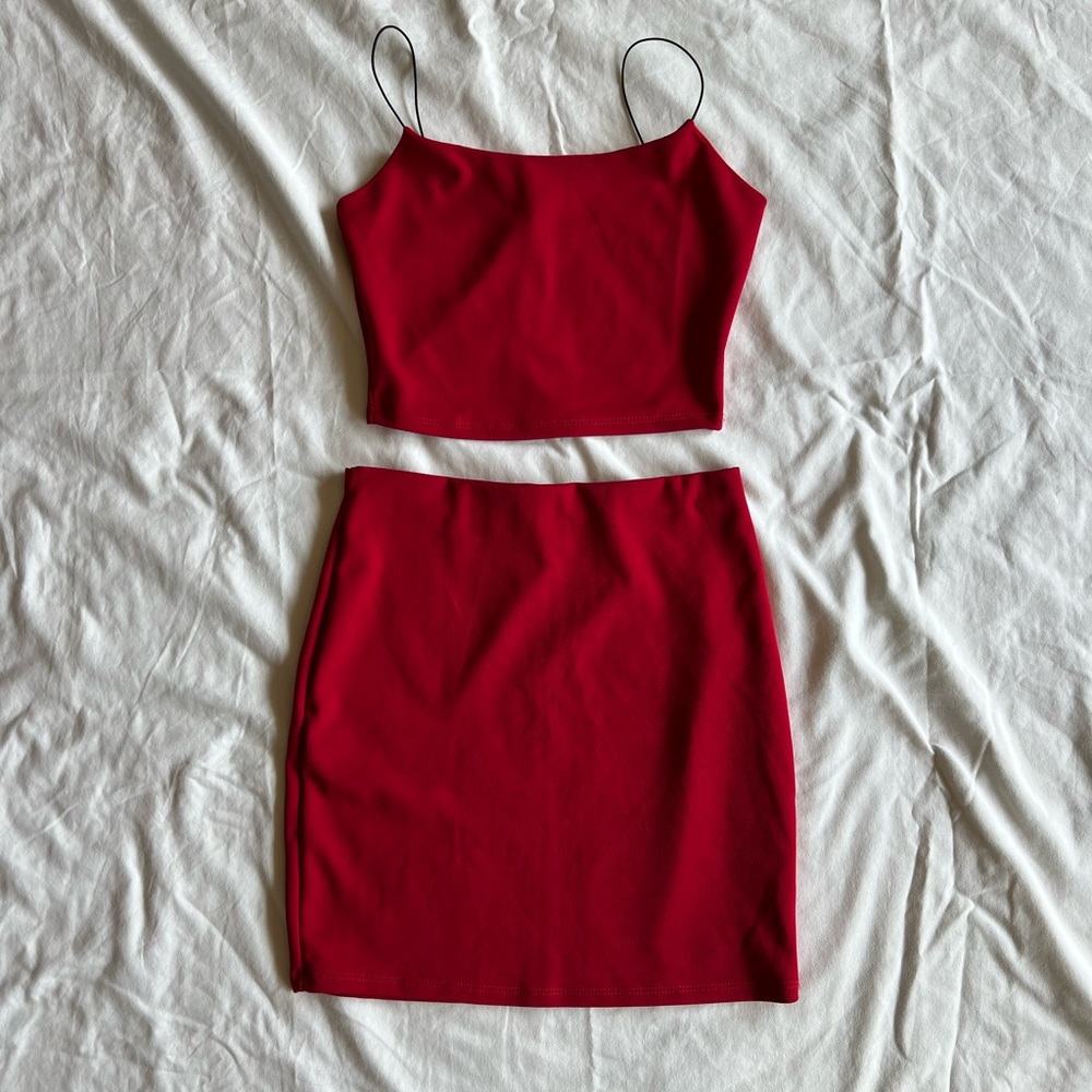Red Crop Tank & Mini Skirt